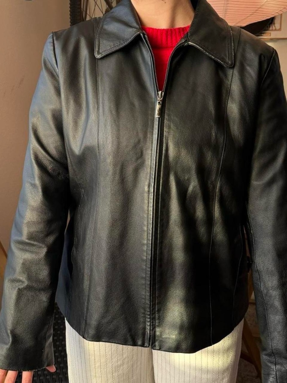 New York & Company Black Leather Zip-Front Women's Jacket